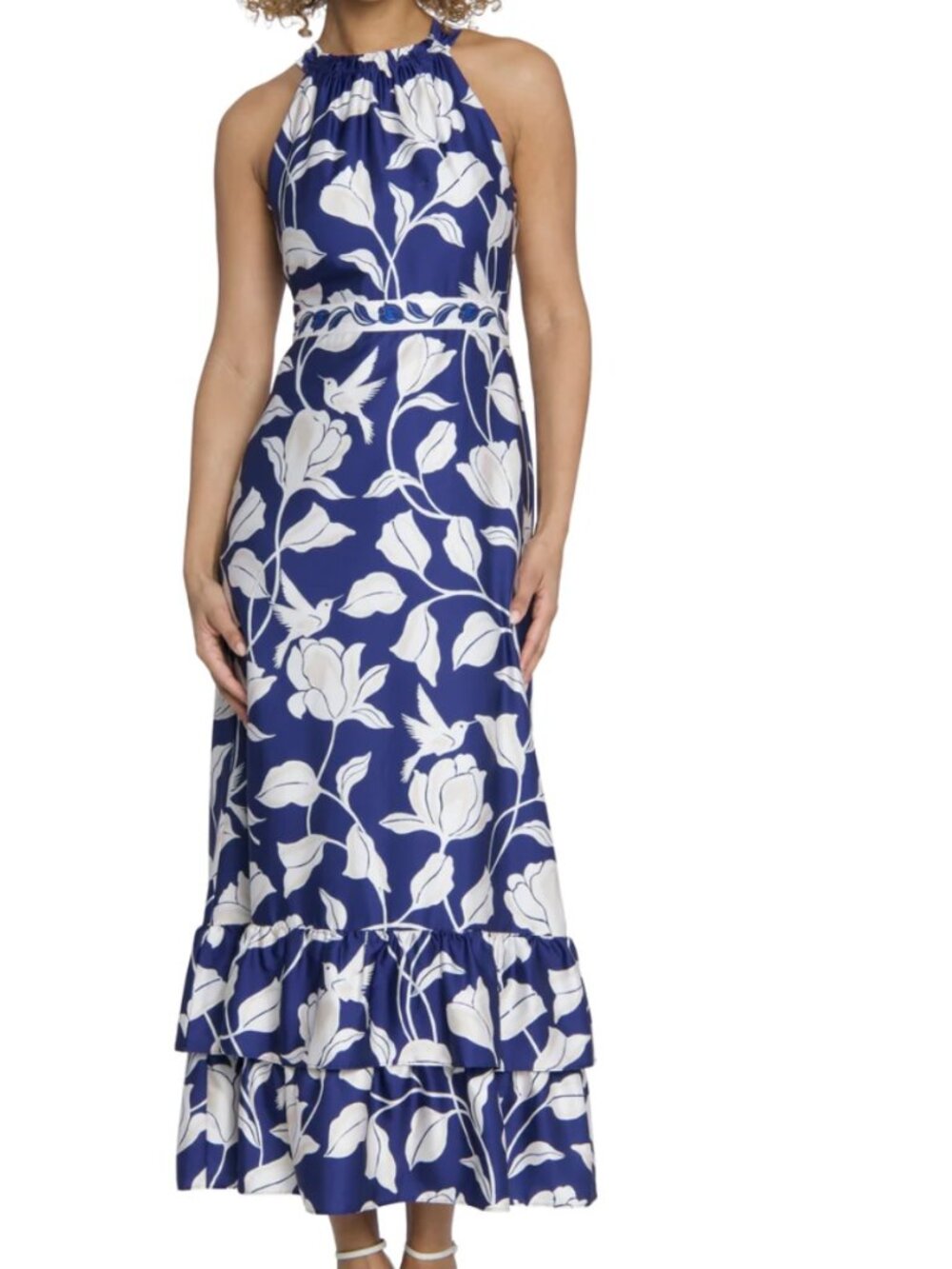 Maggy London Blue and Cream Unity Maxi Dress Size 12